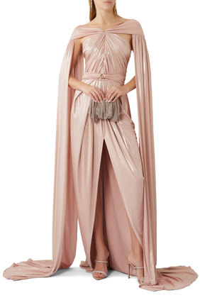 Shimmer Rose Cape Gown